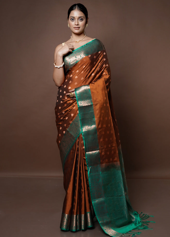 Brown Dupion Silk Saree With Blouse Piece