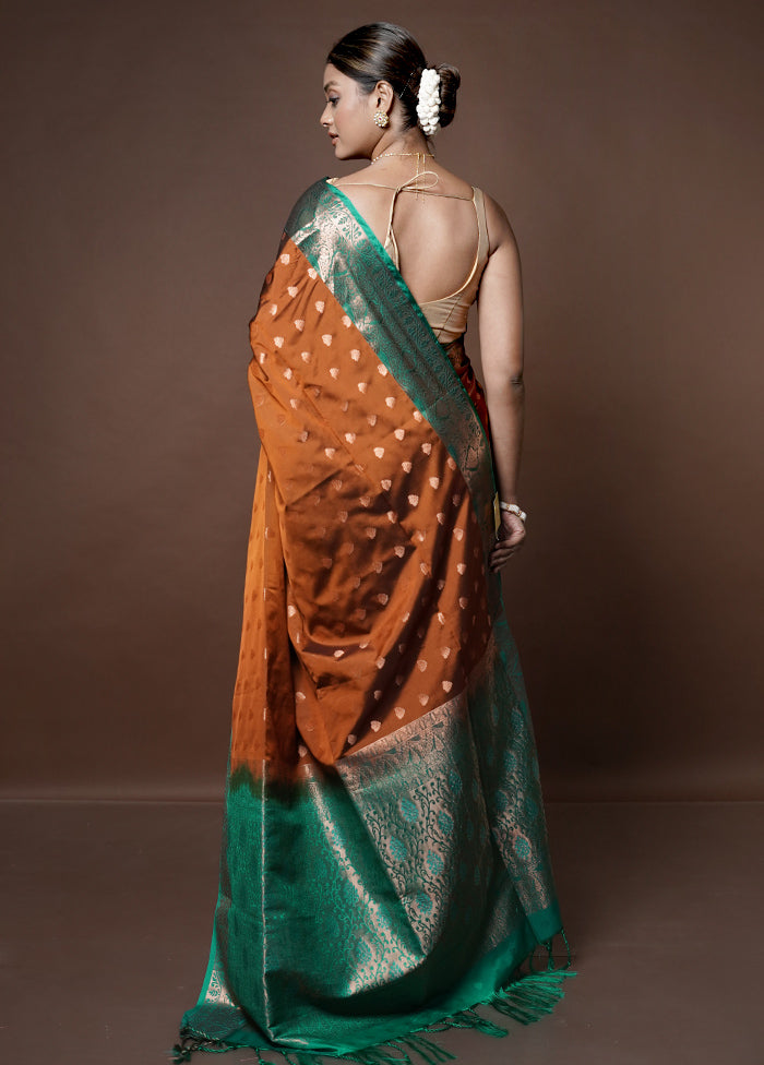 Brown Dupion Silk Saree With Blouse Piece