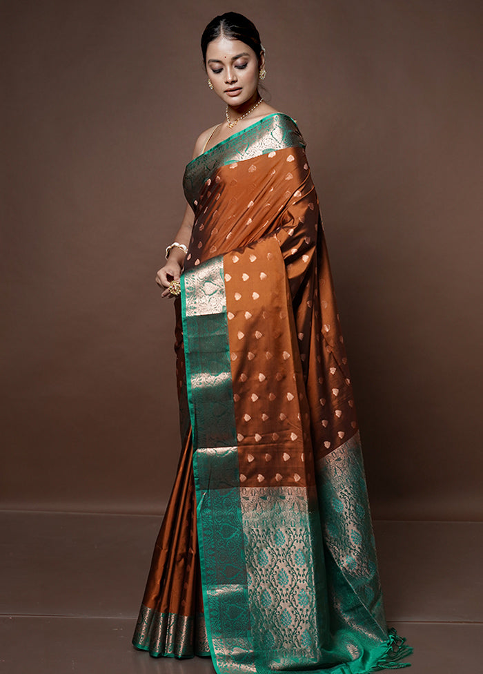 Brown Dupion Silk Saree With Blouse Piece