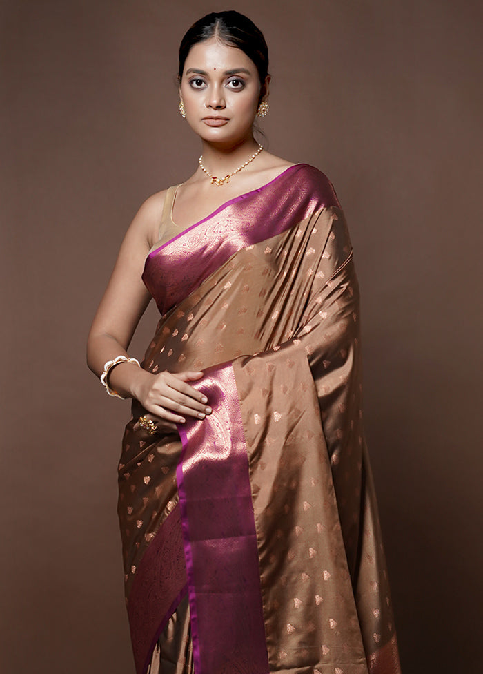 Brown Dupion Silk Saree With Blouse Piece