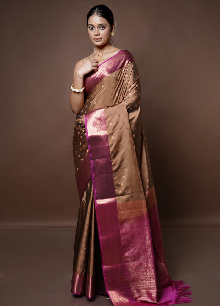 Brown Dupion Silk Saree With Blouse Piece