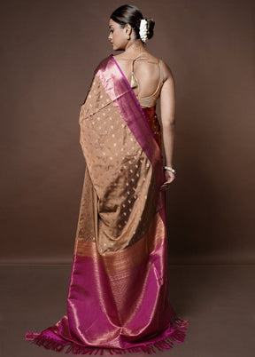 Brown Dupion Silk Saree With Blouse Piece