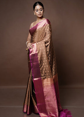 Brown Dupion Silk Saree With Blouse Piece