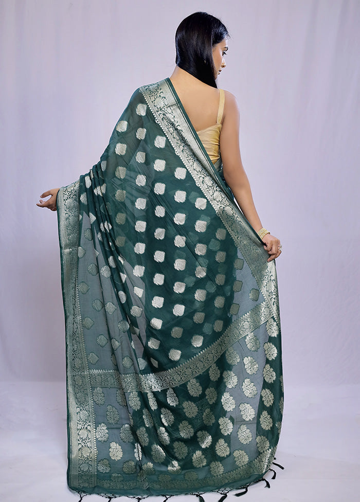 Green Dupion Silk Saree With Blouse Piece - Indian Silk House Agencies