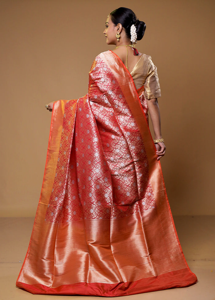 Red Handloom Katan Pure Silk Saree With Blouse Piece