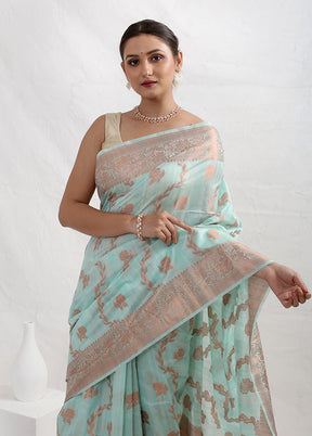 Green Cotton Saree With Blouse Piece - Indian Silk House Agencies