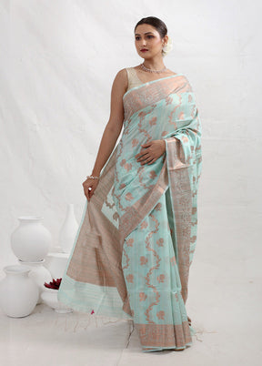 Green Cotton Saree With Blouse Piece - Indian Silk House Agencies