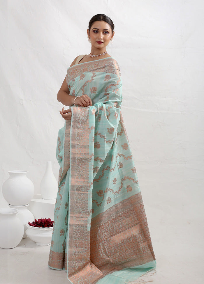 Green Cotton Saree With Blouse Piece - Indian Silk House Agencies