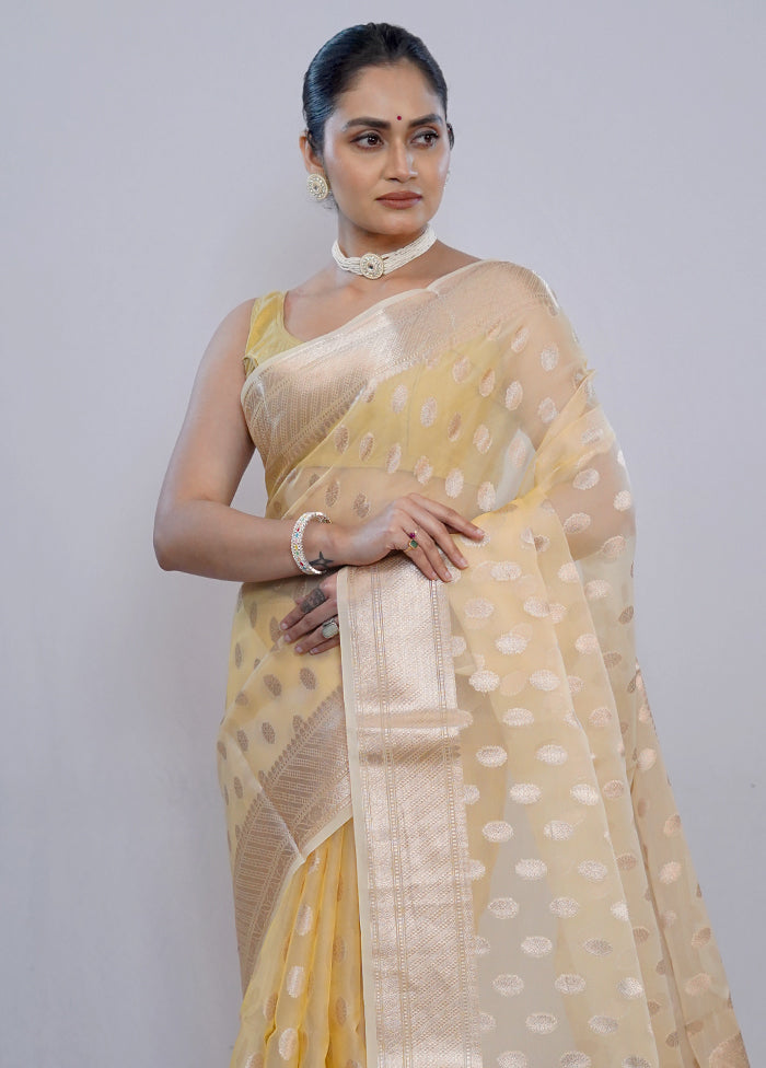 Yellow Organza Saree With Blouse Piece - Indian Silk House Agencies