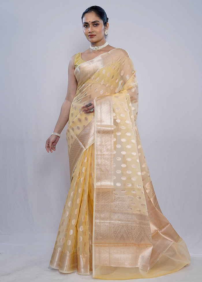 Yellow Organza Saree With Blouse Piece - Indian Silk House Agencies