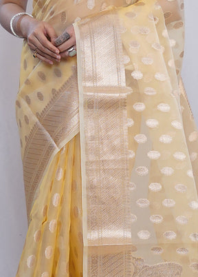 Yellow Organza Saree With Blouse Piece - Indian Silk House Agencies