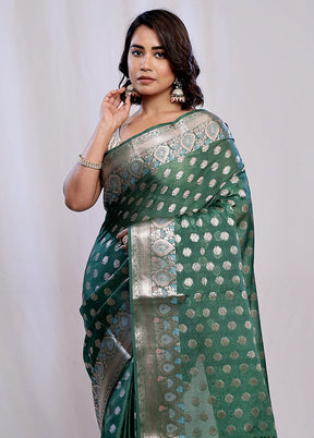 Green Dupion Silk Saree With Blouse Piece - Indian Silk House Agencies