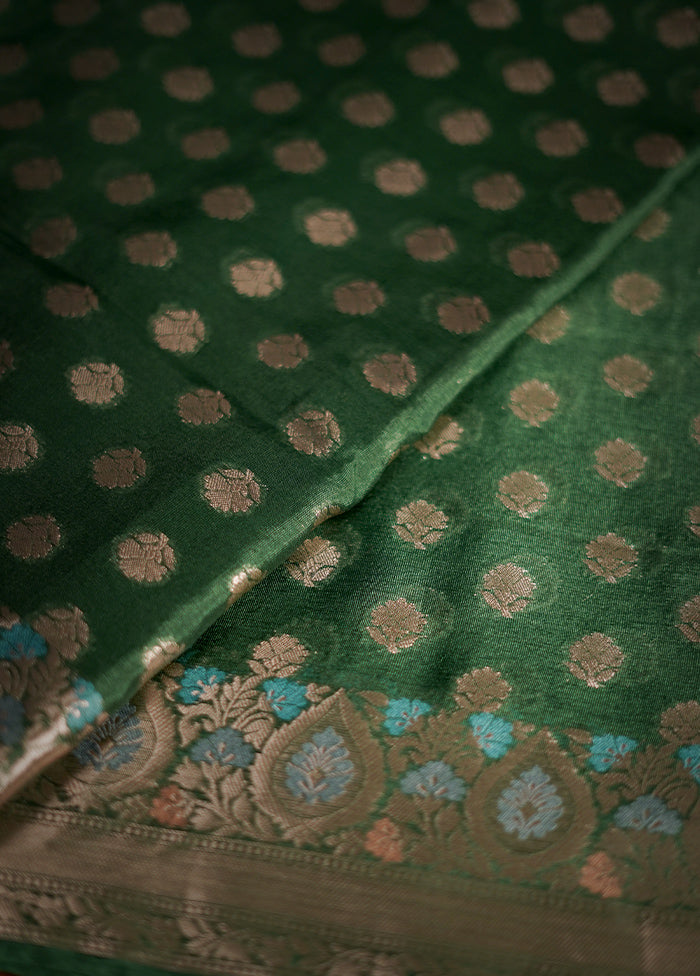 Green Dupion Silk Saree With Blouse Piece - Indian Silk House Agencies