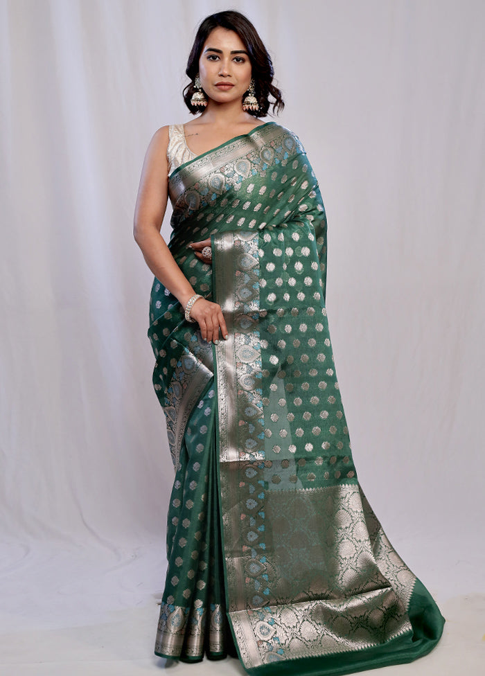 Green Dupion Silk Saree With Blouse Piece - Indian Silk House Agencies