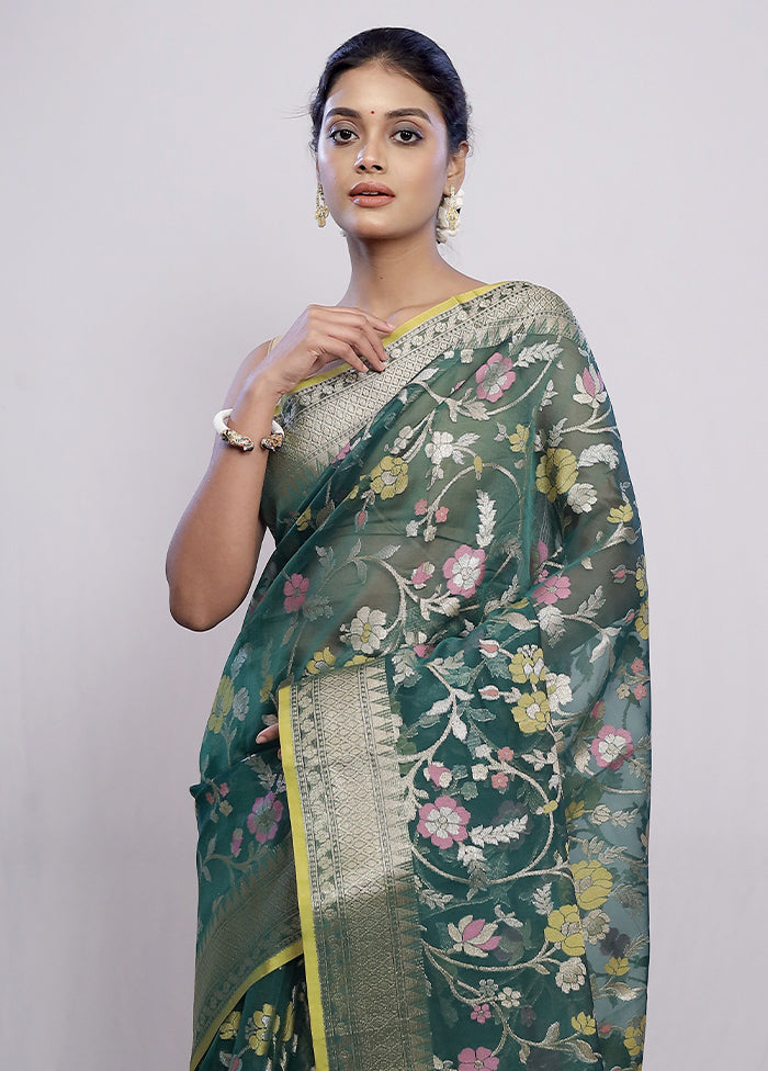 Green Kora Silk Saree With Blouse Piece - Indian Silk House Agencies