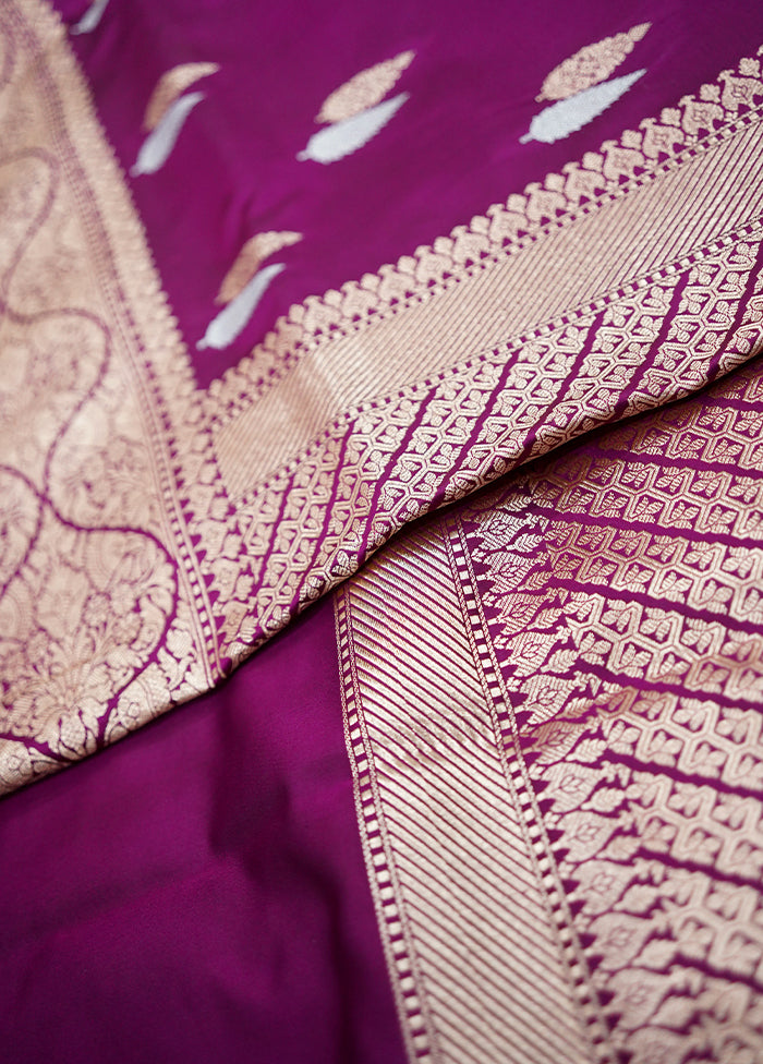 Purple Banarasi Silk Saree With Blouse Piece - Indian Silk House Agencies