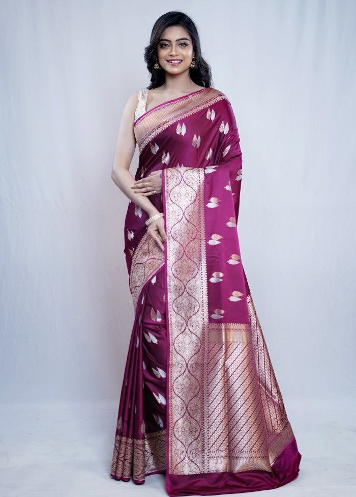 Purple Banarasi Silk Saree With Blouse Piece - Indian Silk House Agencies