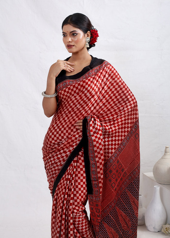 Red Printed Pure Silk Saree With Blouse Piece - Indian Silk House Agencies