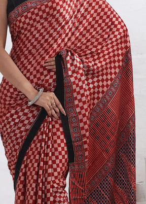 Red Printed Pure Silk Saree With Blouse Piece - Indian Silk House Agencies