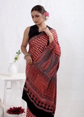 Maroon Printed Pure Silk Saree With Blouse Piece - Indian Silk House Agencies