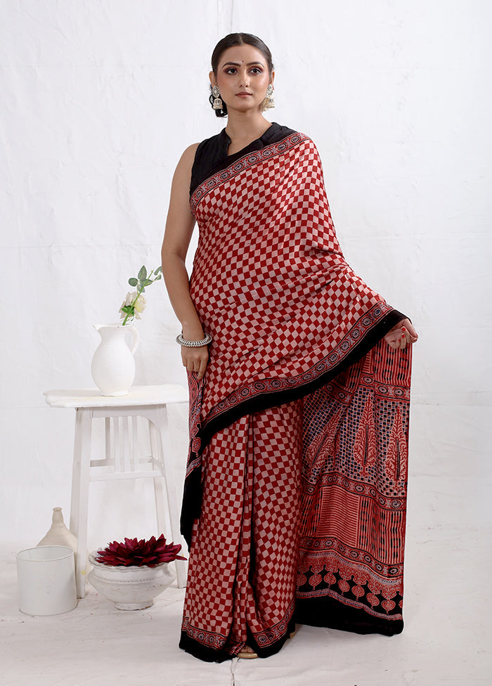 Maroon Printed Pure Silk Saree With Blouse Piece - Indian Silk House Agencies