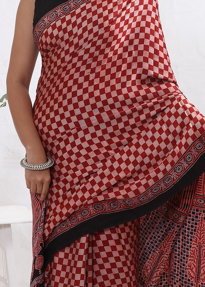 Maroon Printed Pure Silk Saree With Blouse Piece - Indian Silk House Agencies