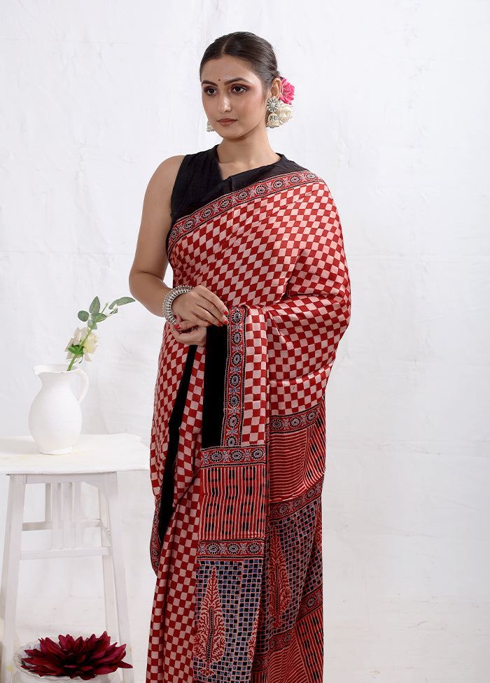 Maroon Printed Pure Silk Saree With Blouse Piece - Indian Silk House Agencies