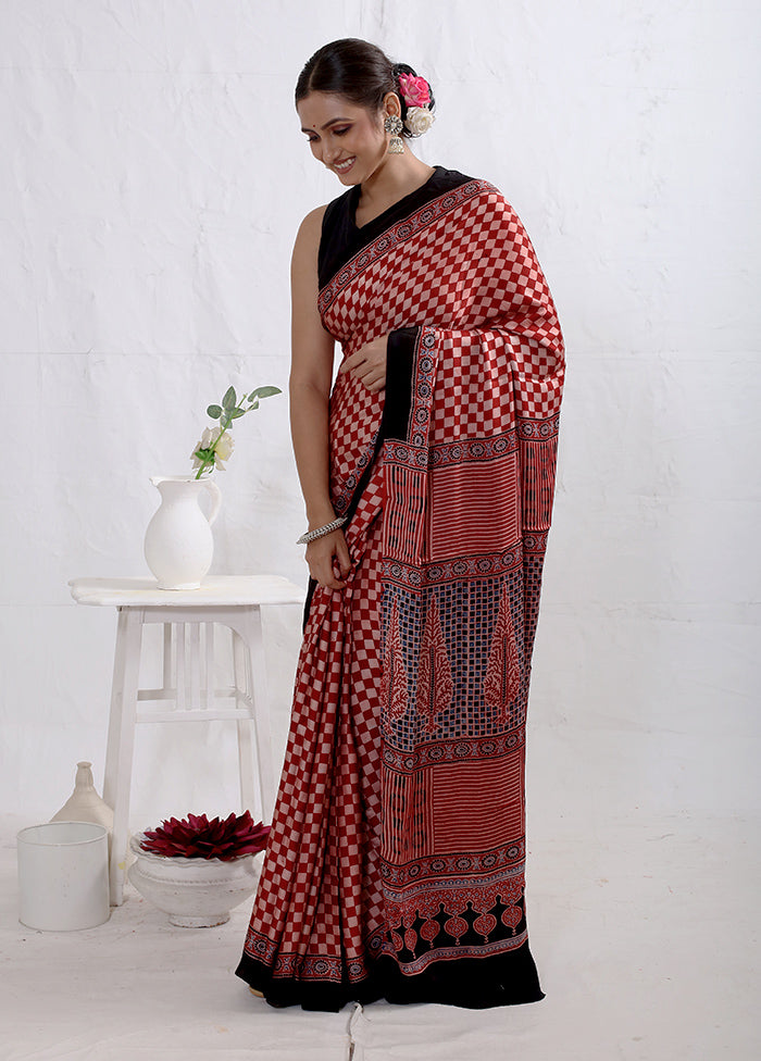 Maroon Printed Pure Silk Saree With Blouse Piece - Indian Silk House Agencies