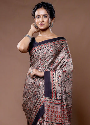 Grey Printed Pure Silk Saree With Blouse Piece - Indian Silk House Agencies