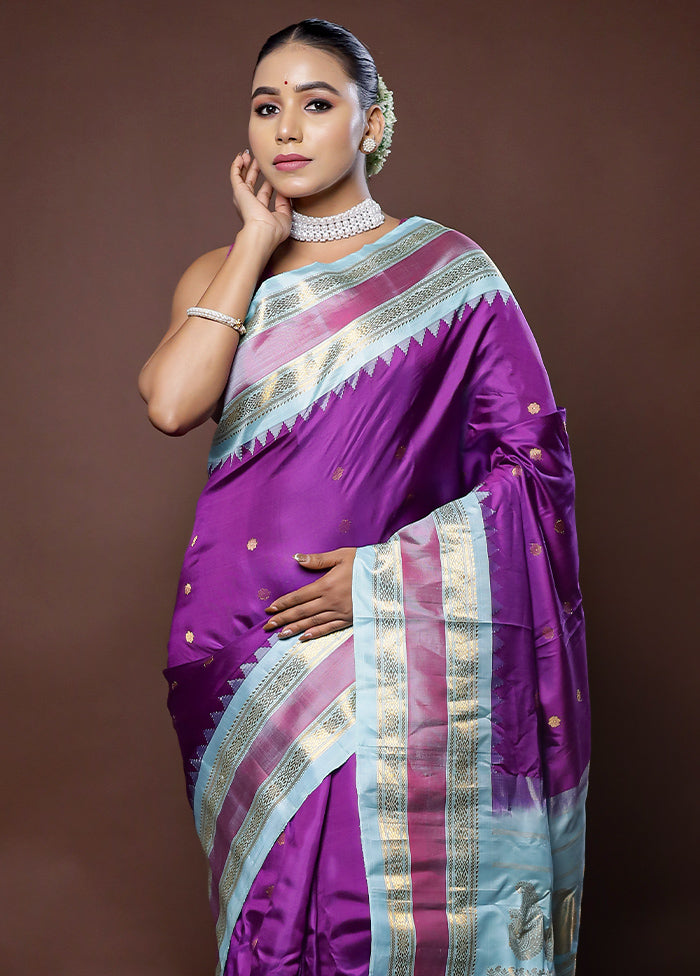 Purple Gadwal Pure Silk Saree Without Blouse Piece - Indian Silk House Agencies