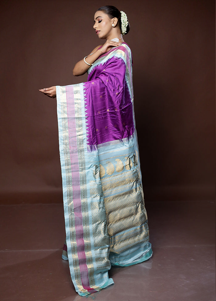 Purple Gadwal Pure Silk Saree Without Blouse Piece - Indian Silk House Agencies