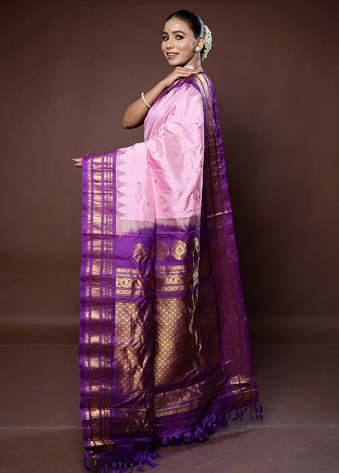 Pink Gadwal Pure Silk Saree Without Blouse Piece