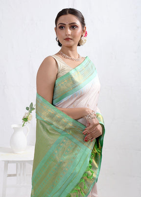 Cream Gadwal Pure Silk Saree Without Blouse Piece - Indian Silk House Agencies