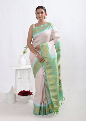 Cream Gadwal Pure Silk Saree Without Blouse Piece - Indian Silk House Agencies