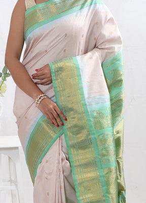 Cream Gadwal Pure Silk Saree Without Blouse Piece - Indian Silk House Agencies