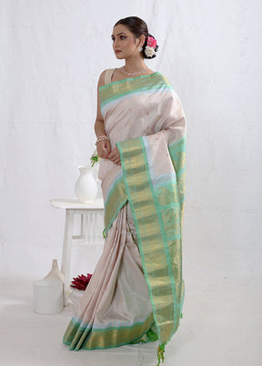 Cream Gadwal Pure Silk Saree Without Blouse Piece - Indian Silk House Agencies