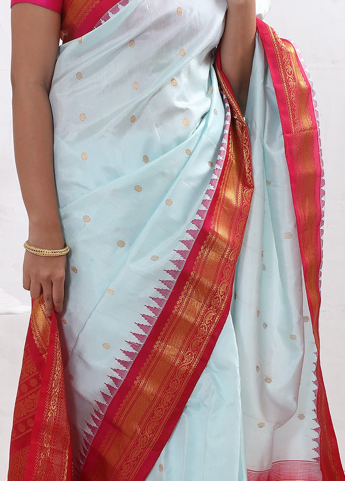 Blue Gadwal Pure Silk Saree Without Blouse Piece - Indian Silk House Agencies