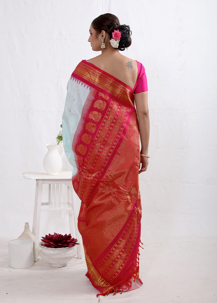 Blue Gadwal Pure Silk Saree Without Blouse Piece