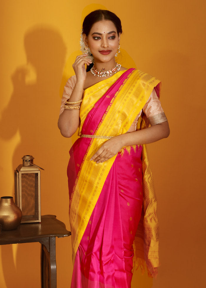 Pink Gadwal Pure Silk Saree Without Blouse Piece - Indian Silk House Agencies