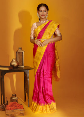 Pink Gadwal Pure Silk Saree Without Blouse Piece - Indian Silk House Agencies