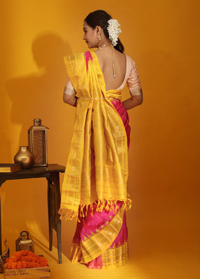 Pink Gadwal Pure Silk Saree Without Blouse Piece - Indian Silk House Agencies