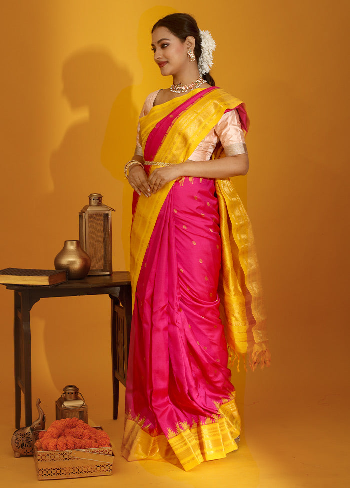 Pink Gadwal Pure Silk Saree Without Blouse Piece - Indian Silk House Agencies