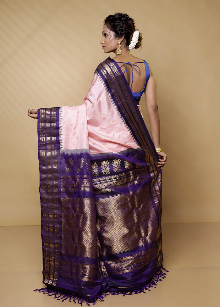 Pink Gadwal Pure Silk Saree Without Blouse Piece