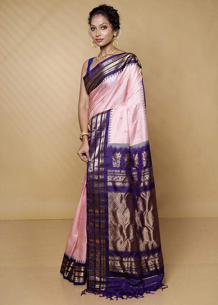 Pink Gadwal Pure Silk Saree Without Blouse Piece