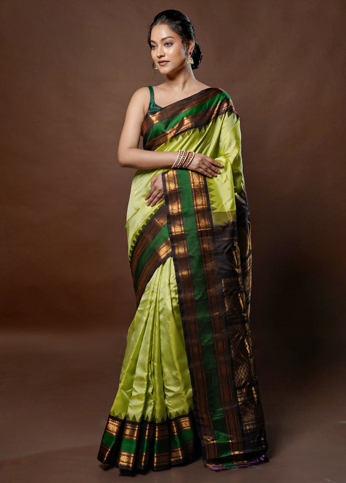 Green Gadwal Pure Silk Saree Without Blouse Piece