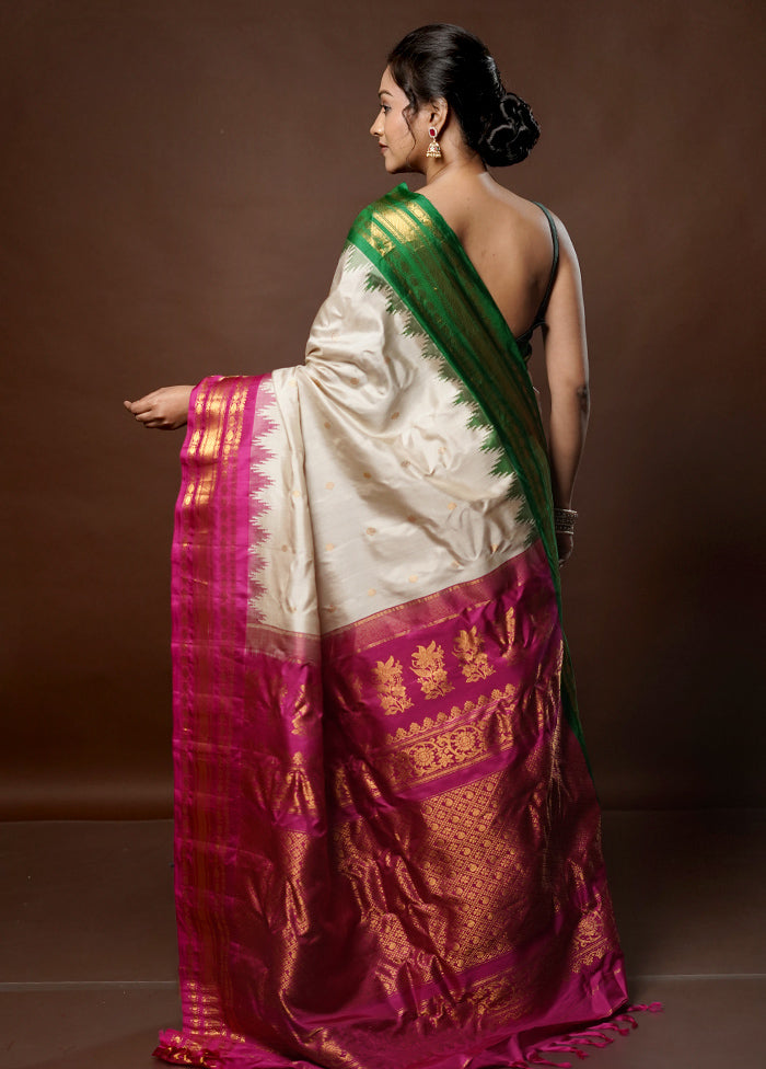 Cream Gadwal Pure Silk Saree Without Blouse Piece