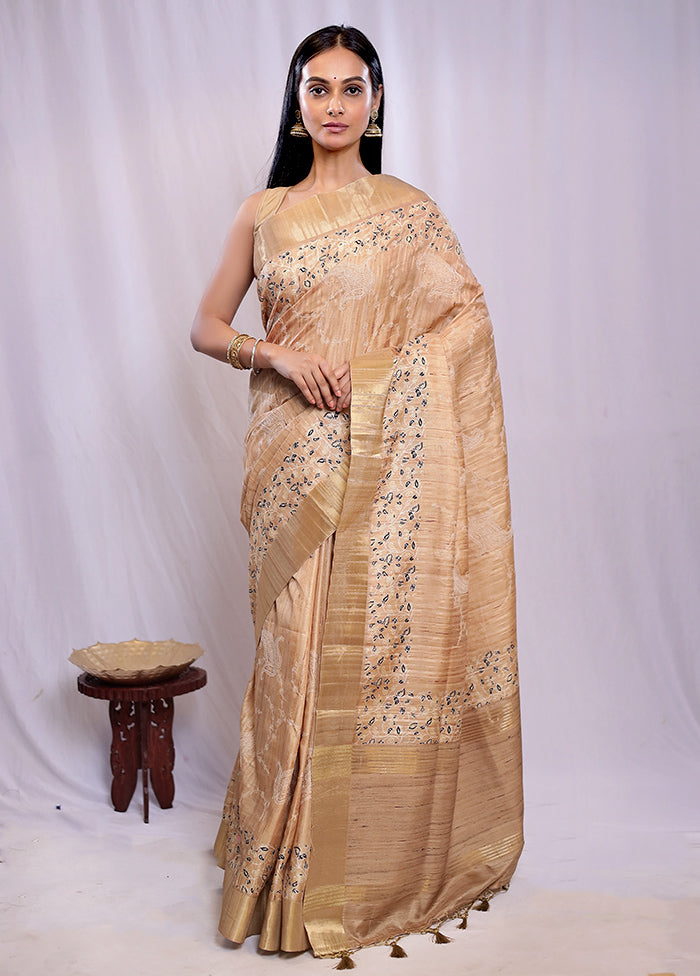 Yellow Tussar Silk Saree With Blouse Piece - Indian Silk House Agencies