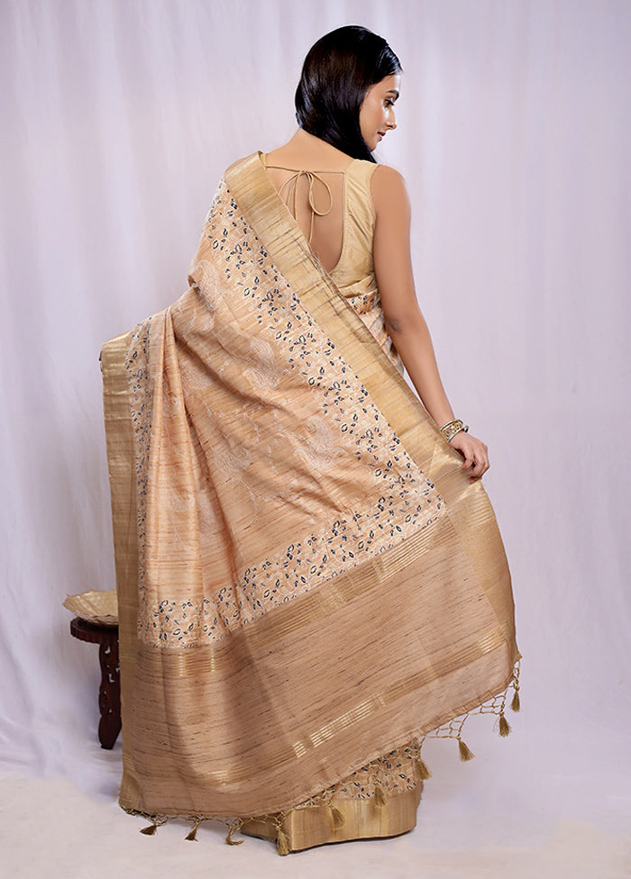 Yellow Tussar Silk Saree With Blouse Piece - Indian Silk House Agencies