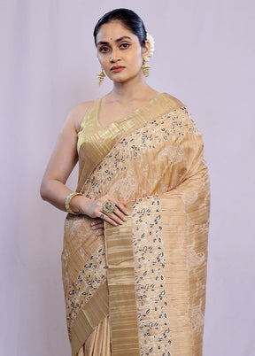 Cream Tussar Silk Saree With Blouse Piece - Indian Silk House Agencies