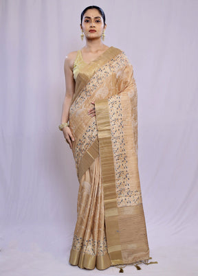 Cream Tussar Silk Saree With Blouse Piece - Indian Silk House Agencies